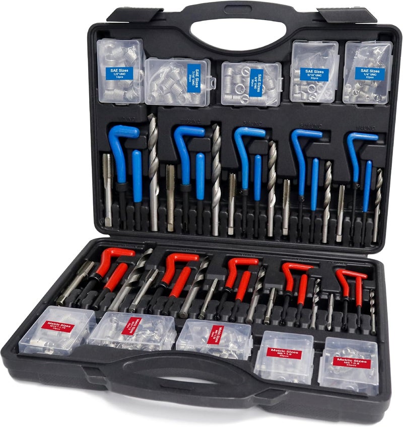 CENFORGE Helicoil Thread Repair Tool Kit 320-Piece: SAE (1/4"-1/2") & Metric (M5-M12) | Includes HSS Drill Bits, Taps, 304SS Inserts & Break-Off Tools | Professional Thread Restorer for Automotive & Machinery - Image 1